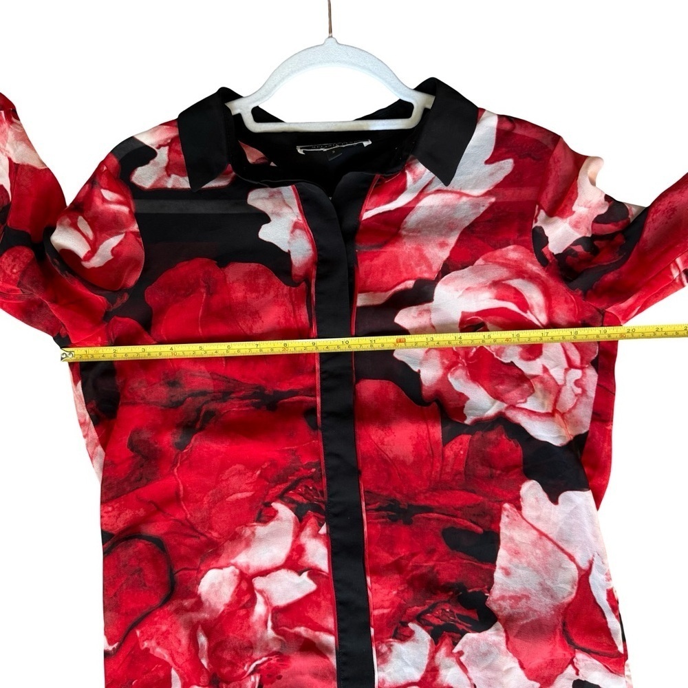Melanie Lyne Floral Red and Black Women's Sheer Blouse Size 2 Oversized Tunic - Picture 5 of 9